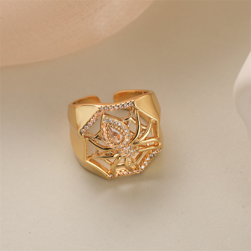 Luxuriös Herzform Kupfer Überzug Inlay Zirkon Vergoldet Offener Ring display picture 2