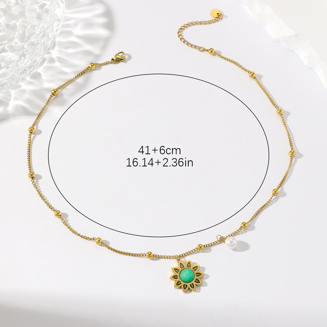 1 Bohemian Real Gold Electroplated Turquoise Flower Necklace Women's Fashion Floral Pearl Necklace display picture 6