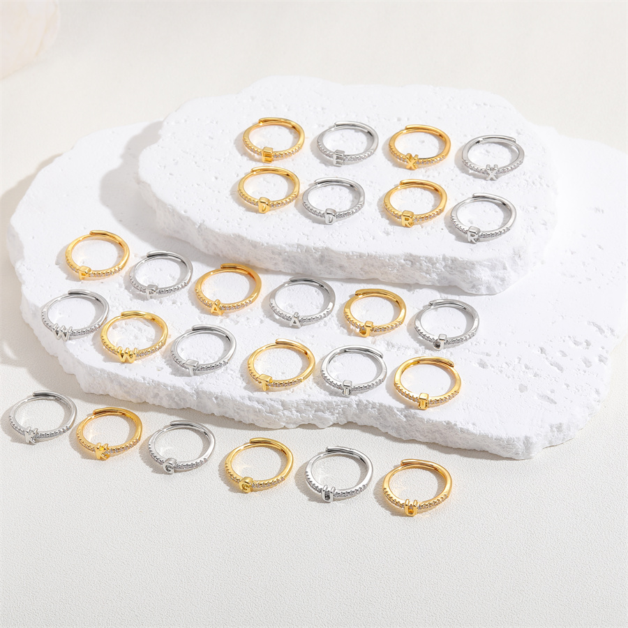 Cute Simple Style Commute Letter Copper Plating Inlay Zircon 14k Gold Plated White Gold Plated Open Rings display picture 5