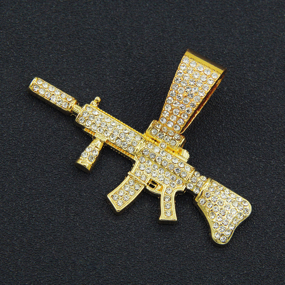 Hip Hop Pistola Aleación Embutido Diamantes De Imitación Hombres Collar Colgante Collar Colgante display picture 4