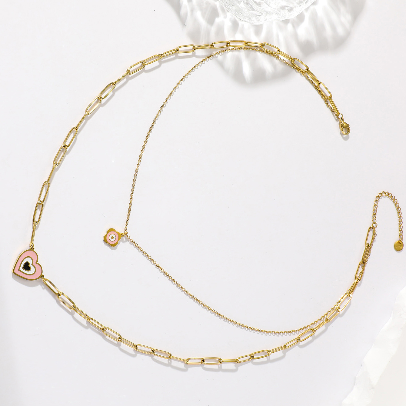 1 Elegant Real Gold Electroplating Oil Dripping Candy Color Flower Love Multi-layer Necklace All-match Stainless Steel Imitation Fade Double-layer Clavicle Chain display picture 1