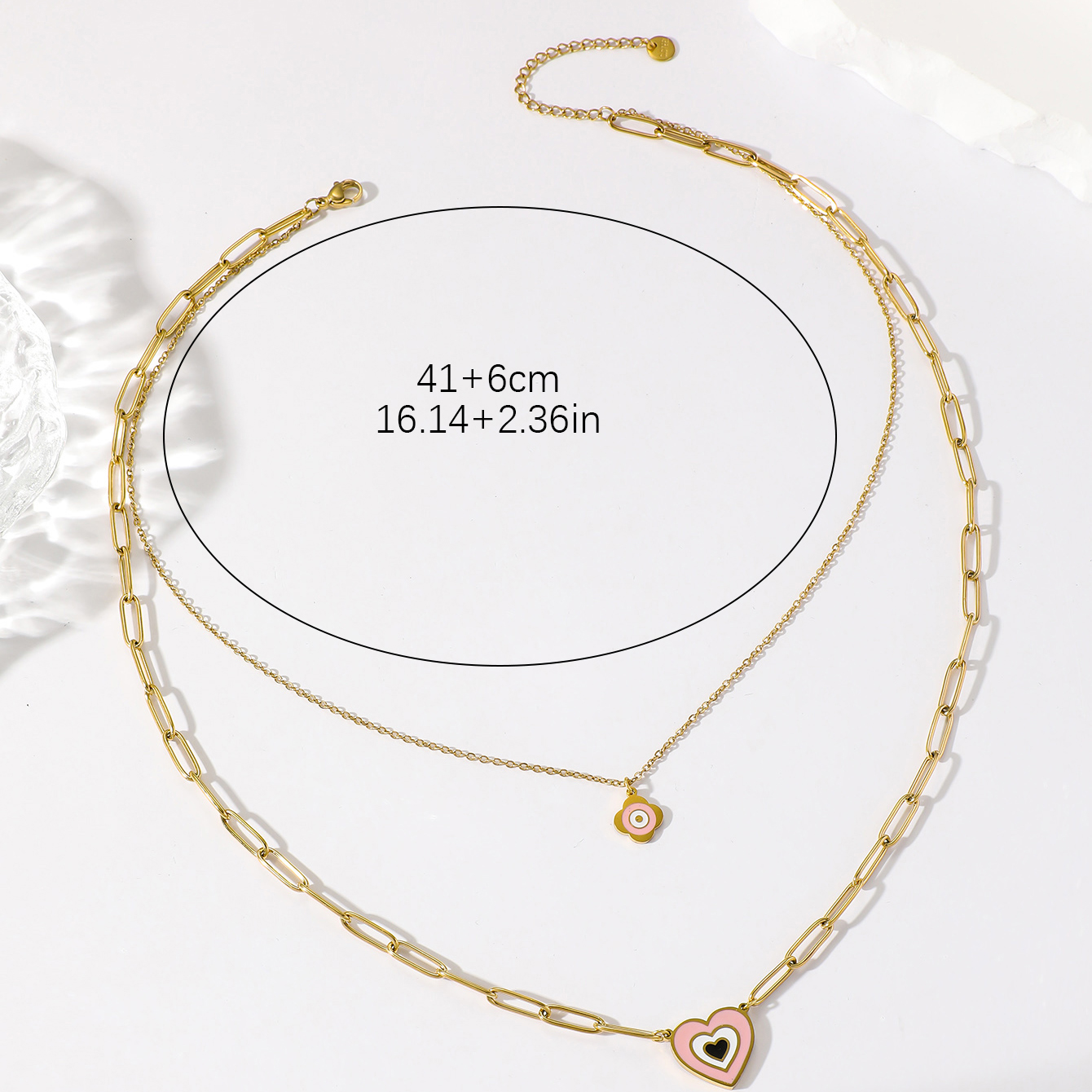 1 Elegant Real Gold Electroplating Oil Dripping Candy Color Flower Love Multi-layer Necklace All-match Stainless Steel Imitation Fade Double-layer Clavicle Chain display picture 6