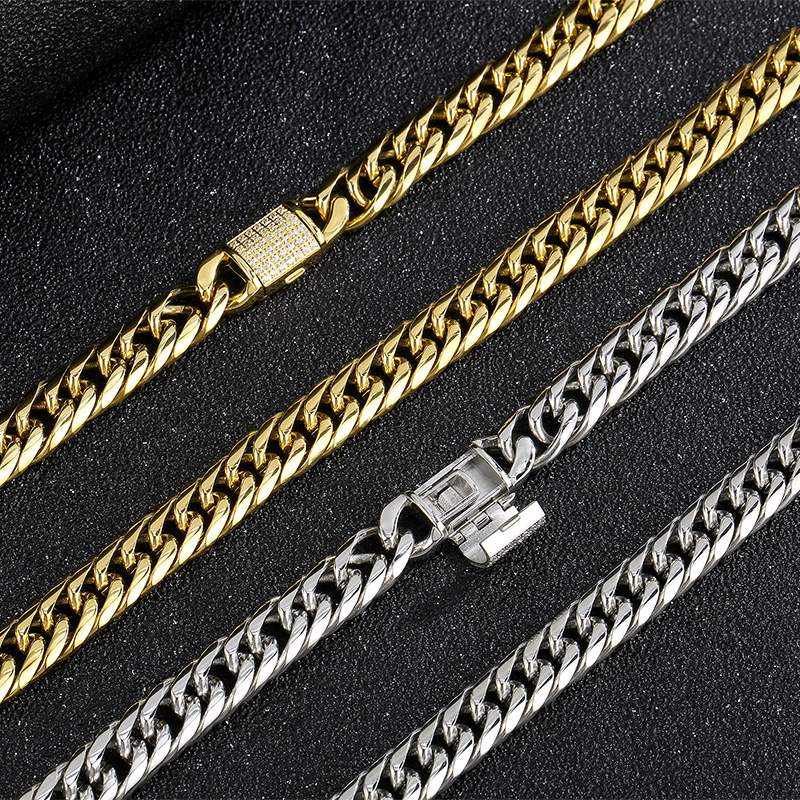 Acero Inoxidable Chapados en oro de 18k Hip Hop Enchapado Embutido Cerrar Con Llave Diamante Artificial Collar display picture 7
