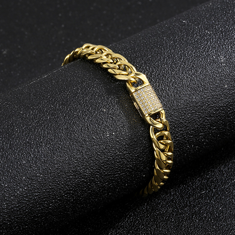 Acero Inoxidable Chapados en oro de 18k Hip Hop Enchapado Embutido Cerrar Con Llave Diamante Artificial Collar display picture 6