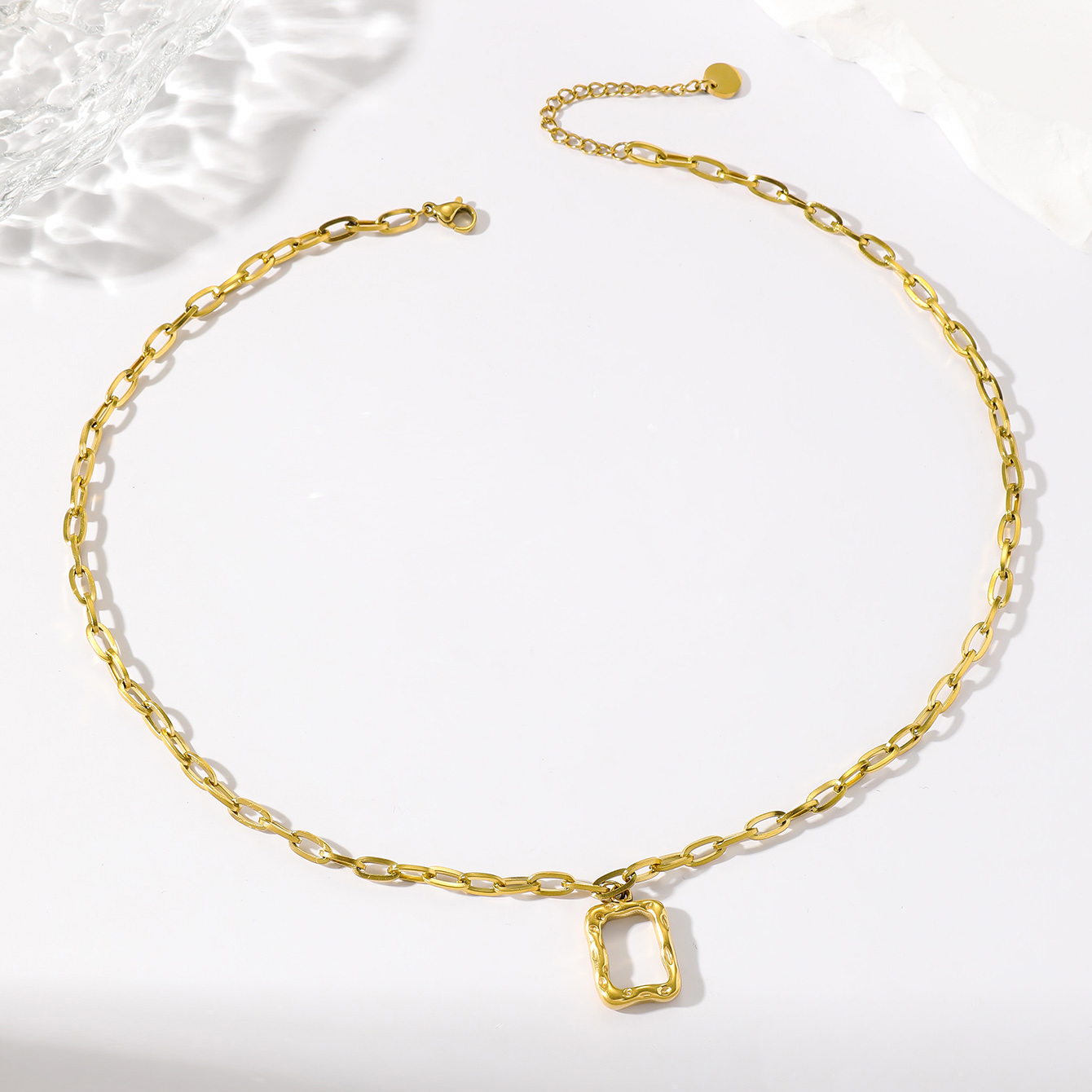 1 Cold Style Real Gold Plated Hollow Square Pendant Necklace Women's Party Gift display picture 3