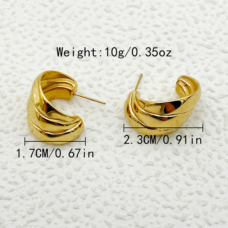1 Pair Simple Style Artistic Commute Lines Layered Polishing Plating 304 Stainless Steel 14K Gold Plated Ear Studs display picture 3