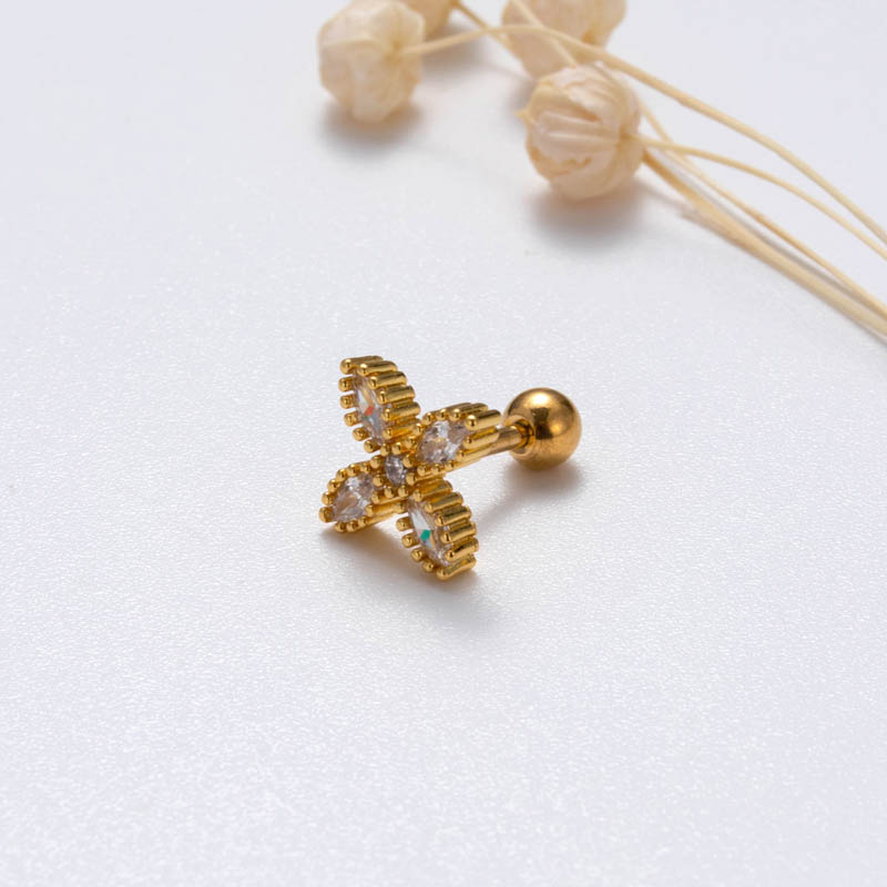 1 Piece Sweet Simple Style Pentagram Geometric Heart Shape Plating Inlay Copper Zircon Cartilage Earrings display picture 10