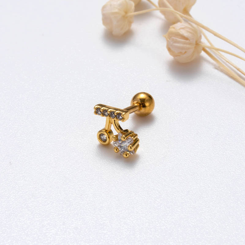 1 Piece Sweet Simple Style Pentagram Geometric Heart Shape Plating Inlay Copper Zircon Cartilage Earrings display picture 9