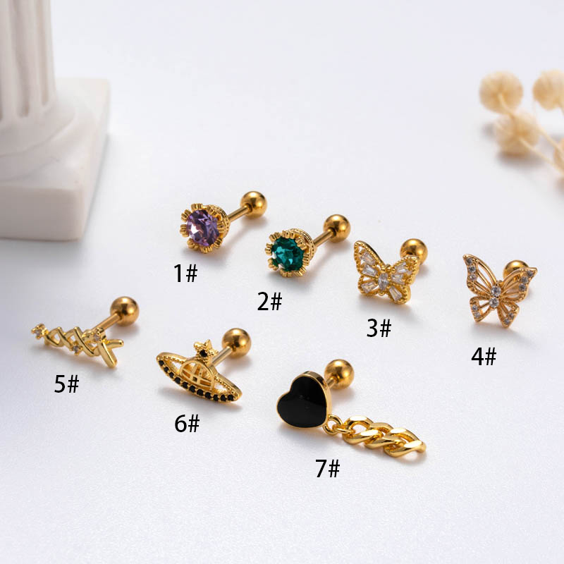 1 Piece Sweet Letter Heart Shape Butterfly Plating Inlay Copper Zircon Cartilage Earrings display picture 3