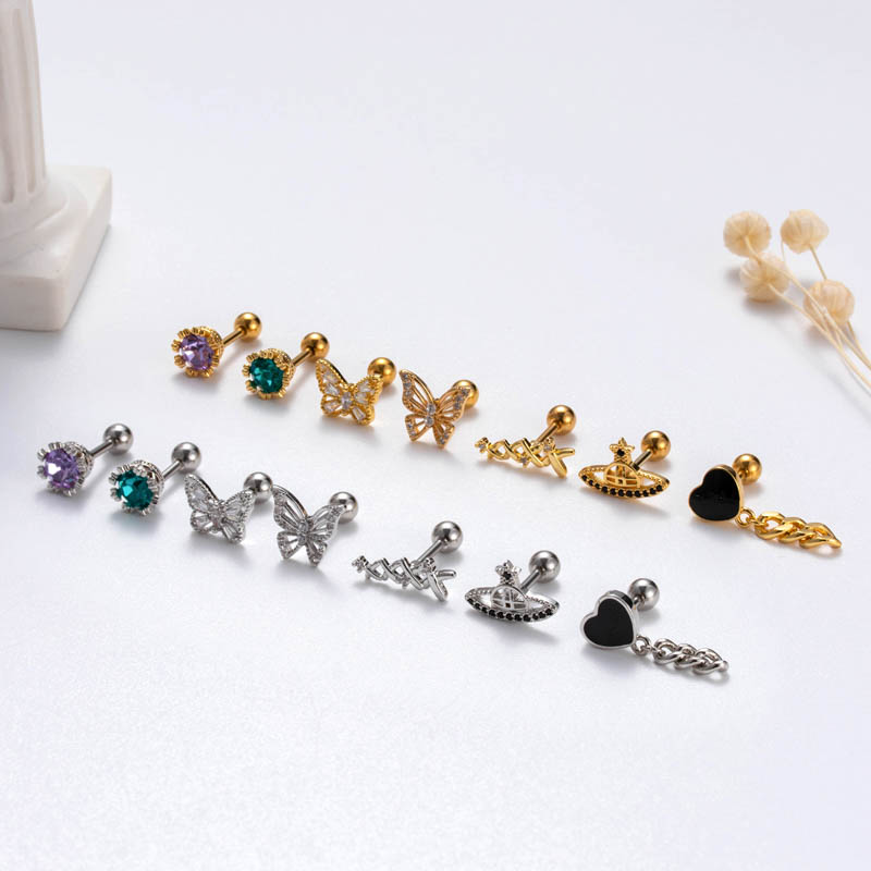 1 Piece Sweet Letter Heart Shape Butterfly Plating Inlay Copper Zircon Cartilage Earrings display picture 8