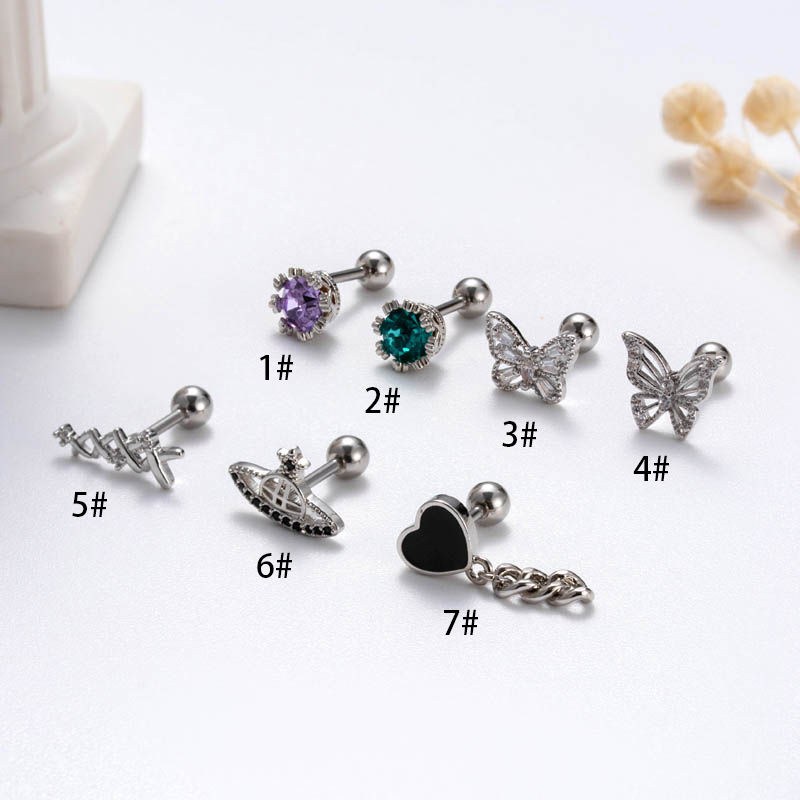 1 Piece Sweet Letter Heart Shape Butterfly Plating Inlay Copper Zircon Cartilage Earrings display picture 11
