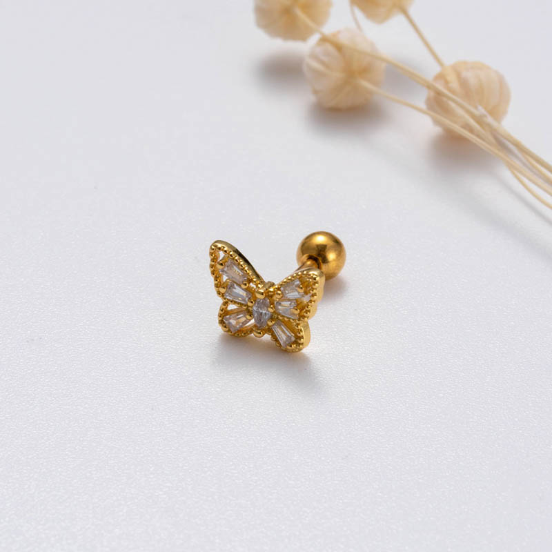 1 Piece Sweet Letter Heart Shape Butterfly Plating Inlay Copper Zircon Cartilage Earrings display picture 12