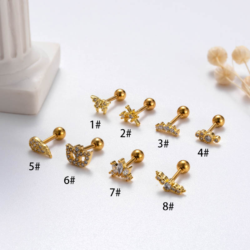 1 Piece Sweet Simple Style Geometric Wings Butterfly Plating Inlay Copper Zircon Cartilage Earrings display picture 3