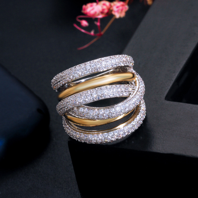Luxuriös Einfacher Stil Einfarbig Kupfer Vergoldet Überzogen Mit Rhodium Zirkon Ringe In Masse display picture 3