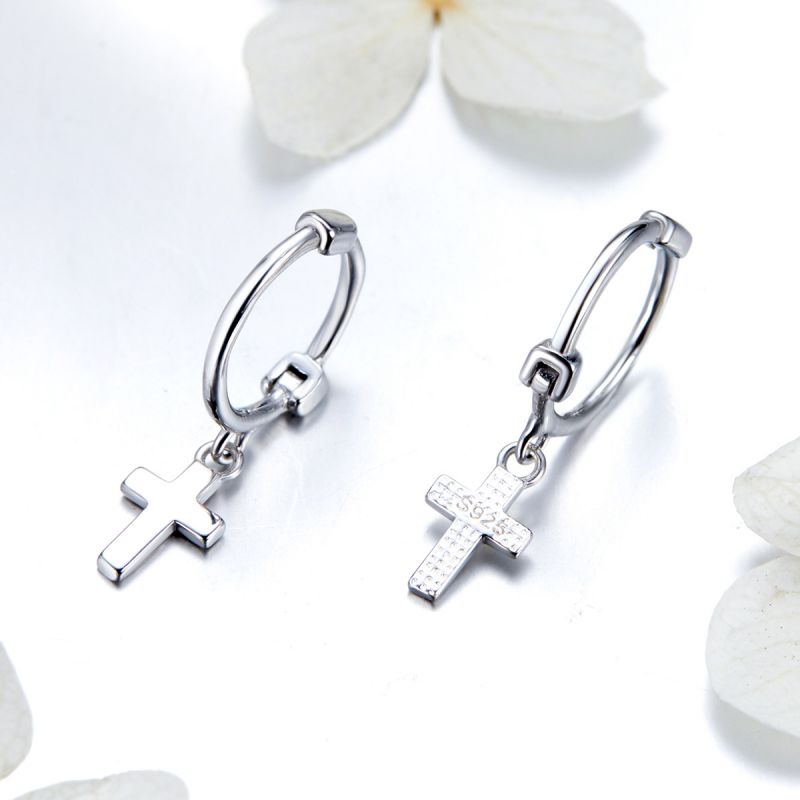1 Pair Simple Style Cross Plating Sterling Silver Silver Plated Drop Earrings display picture 2