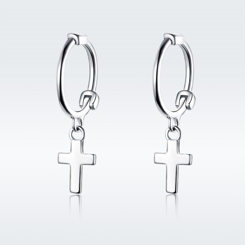 1 Pair Simple Style Cross Plating Sterling Silver Silver Plated Drop Earrings display picture 3