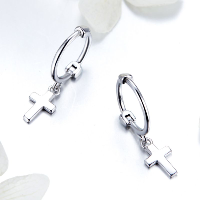 1 Pair Simple Style Cross Plating Sterling Silver Silver Plated Drop Earrings display picture 1
