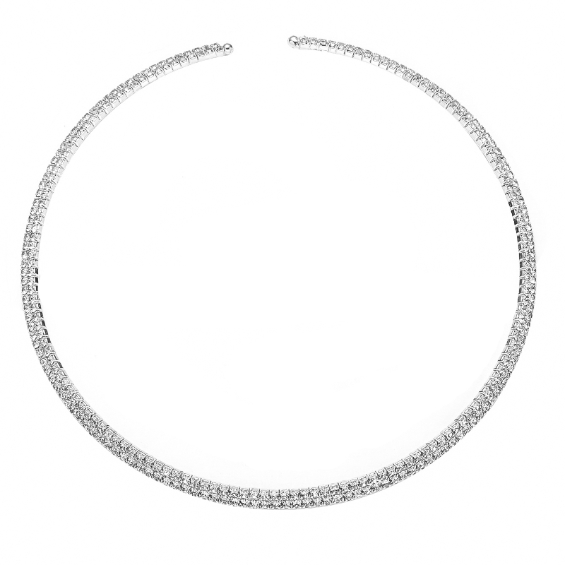 Elegant Simple Style Solid Color Stainless Steel Plating Inlay Rhinestones Silver Plated Necklace display picture 2