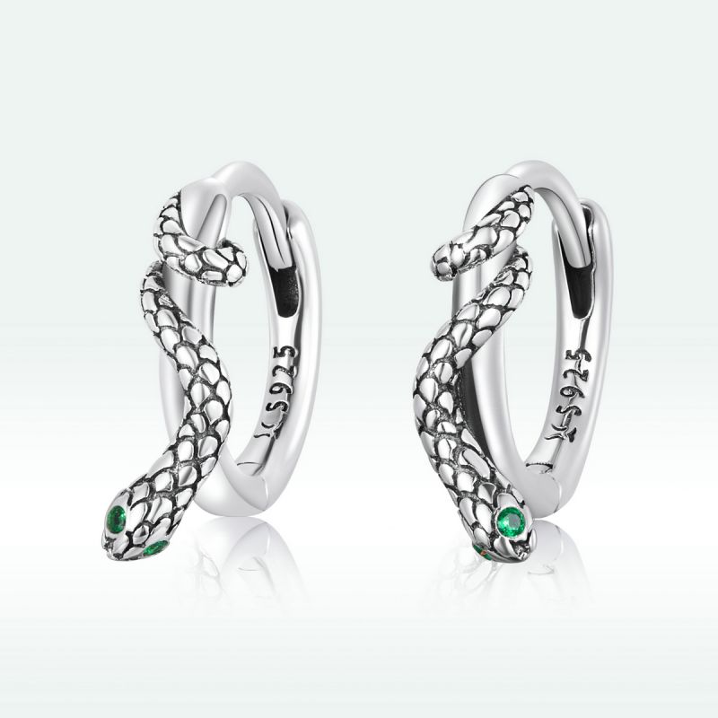 1 Pair Cartoon Style Artistic Snake Inlay Sterling Silver Zircon Ear Studs display picture 1