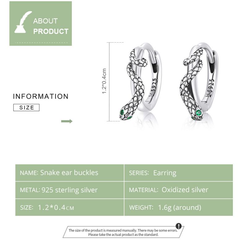 1 Pair Cartoon Style Artistic Snake Inlay Sterling Silver Zircon Ear Studs display picture 2