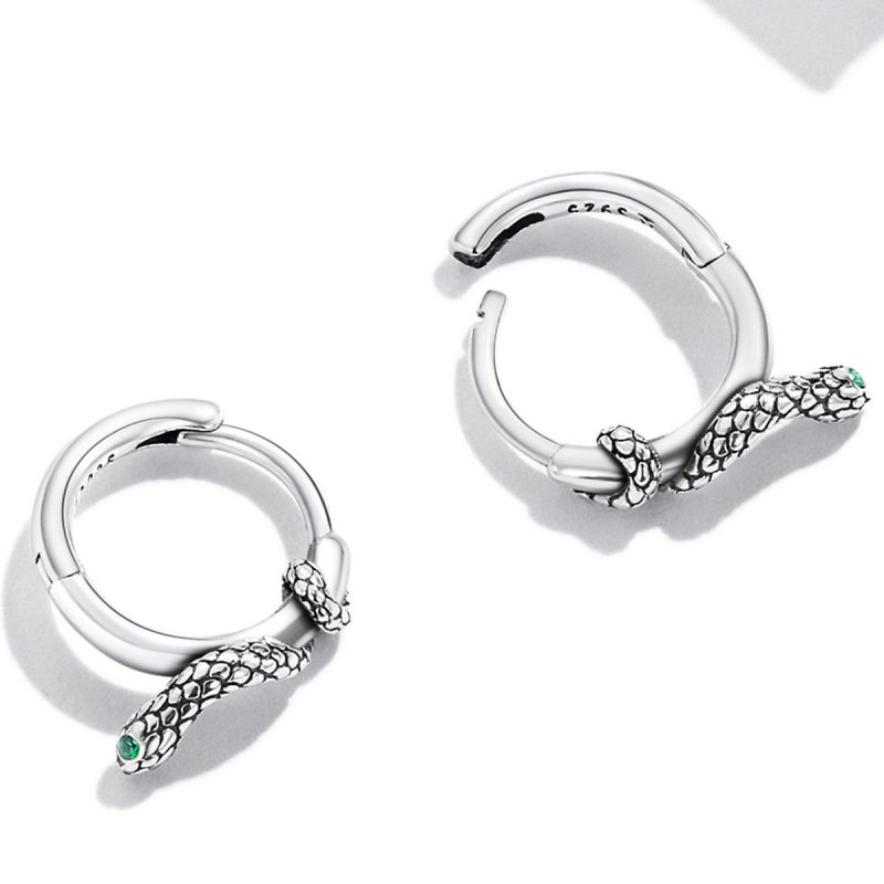 1 Pair Cartoon Style Artistic Snake Inlay Sterling Silver Zircon Ear Studs display picture 4
