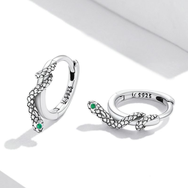 1 Pair Cartoon Style Artistic Snake Inlay Sterling Silver Zircon Ear Studs display picture 3