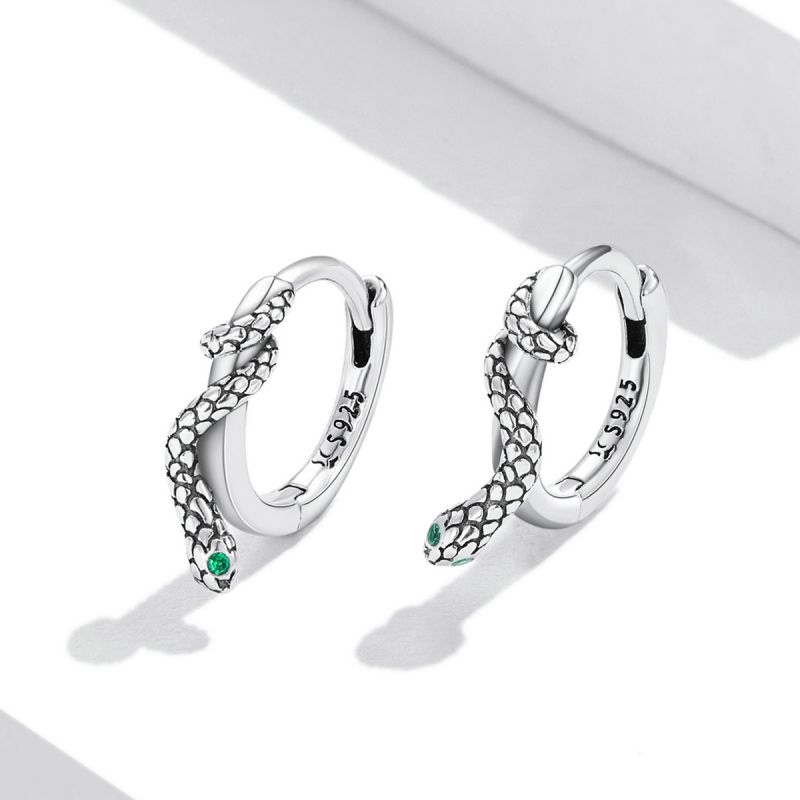1 Pair Cartoon Style Artistic Snake Inlay Sterling Silver Zircon Ear Studs display picture 5