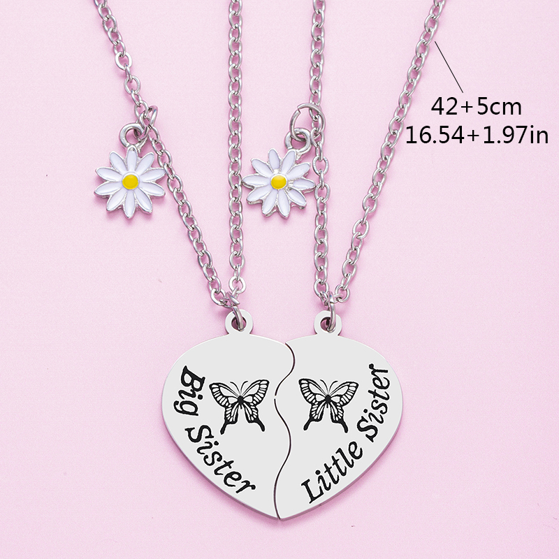 304 Stainless Steel French Style Carving Letter Butterfly Daisy Pendant Necklace display picture 5