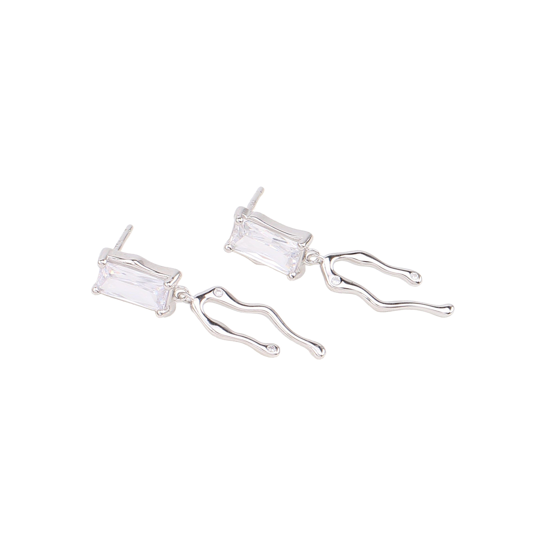 1 Pair Simple Style Square Inlay Sterling Silver Zircon Drop Earrings display picture 3