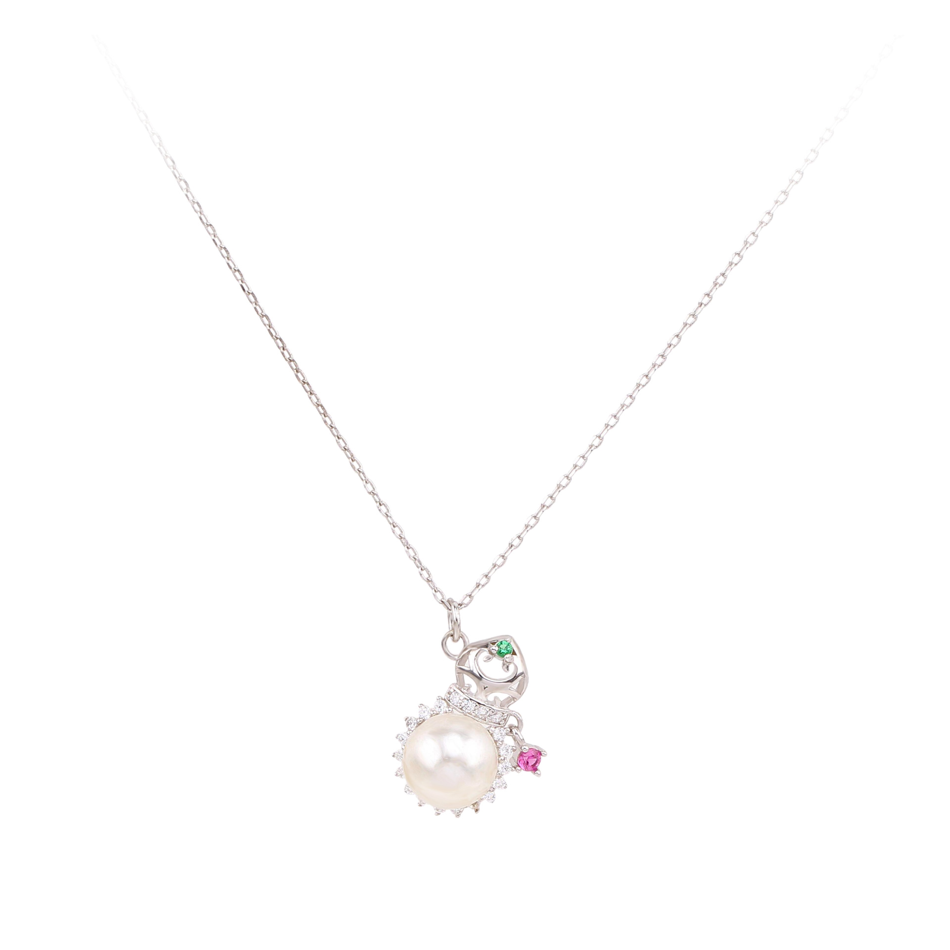 Elegant Flower Sterling Silver Pearl Zircon Pendant Necklace In Bulk display picture 3