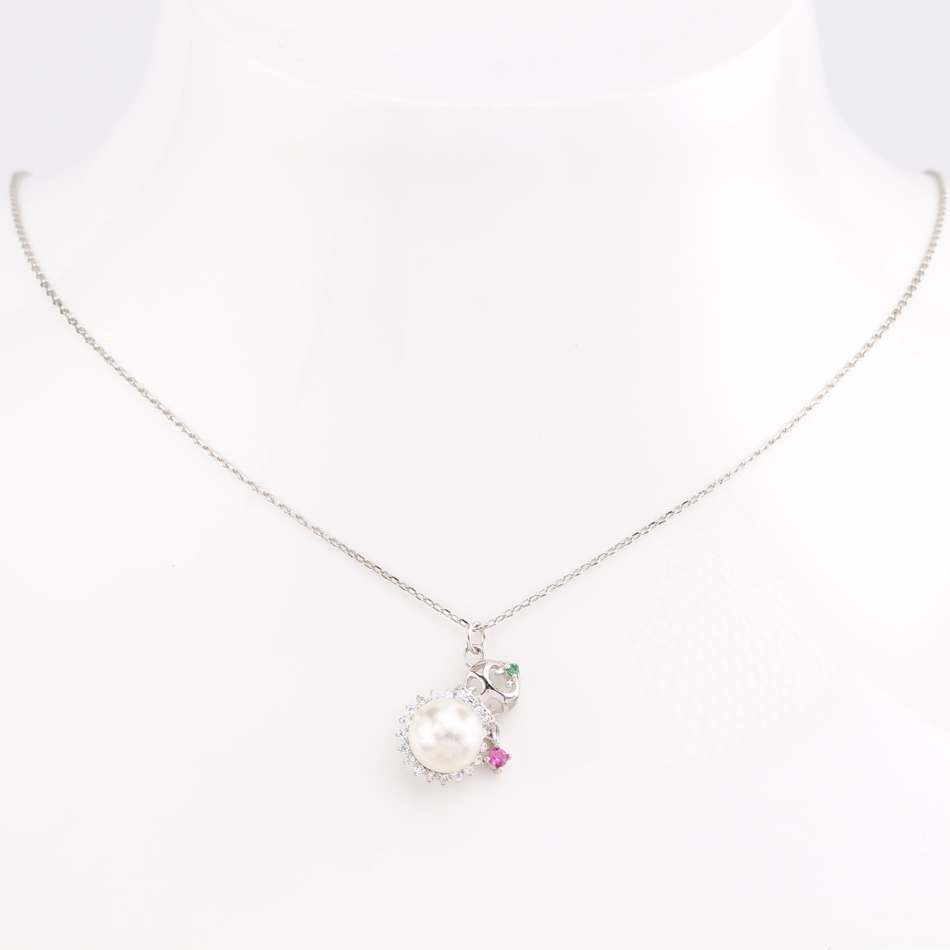 Elegant Flower Sterling Silver Pearl Zircon Pendant Necklace In Bulk display picture 6