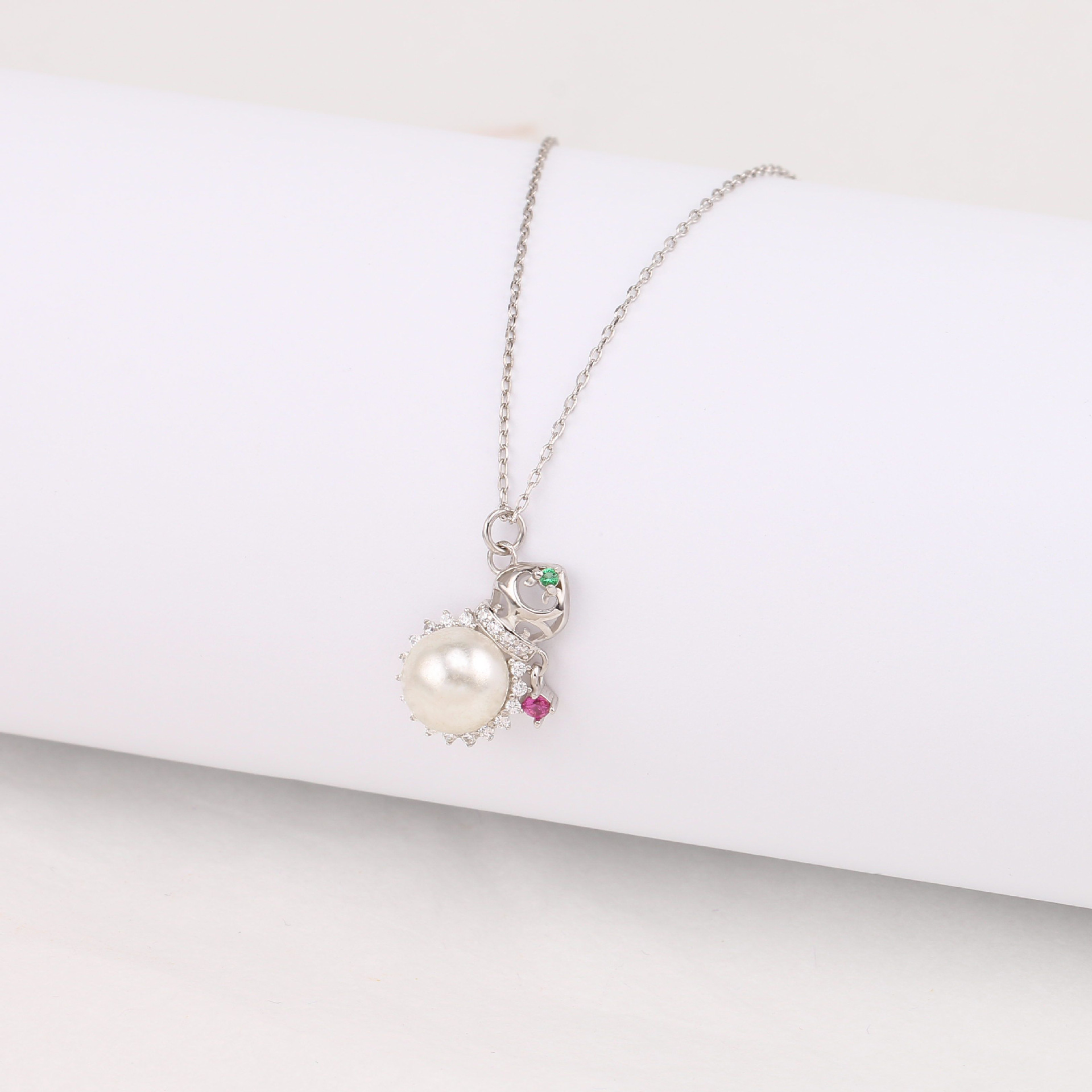 Elegant Flower Sterling Silver Pearl Zircon Pendant Necklace In Bulk display picture 8