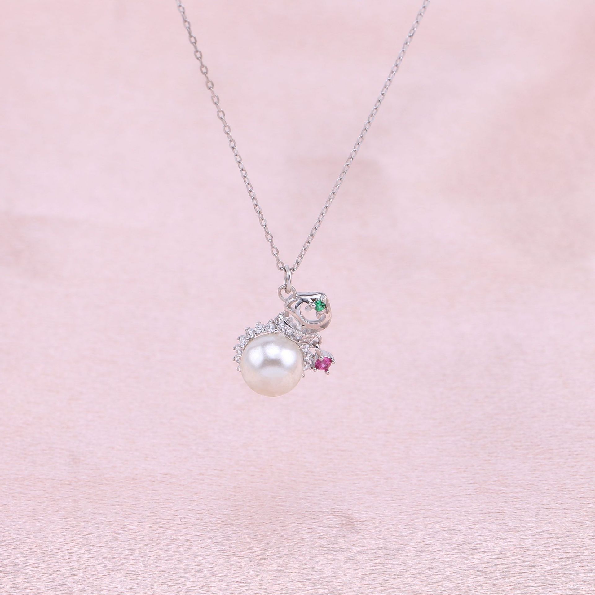 Elegant Flower Sterling Silver Pearl Zircon Pendant Necklace In Bulk display picture 10