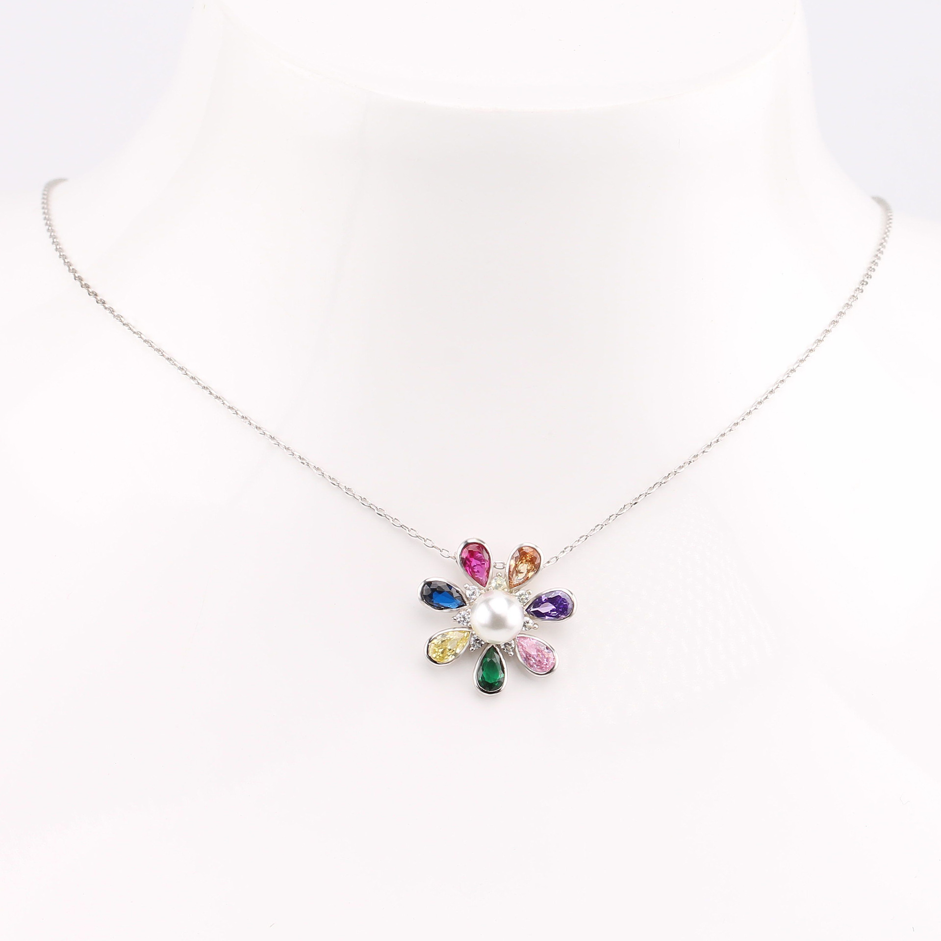 Süss Blume Sterling Silber Perle Zirkon Halskette Mit Anhänger In Masse display picture 6