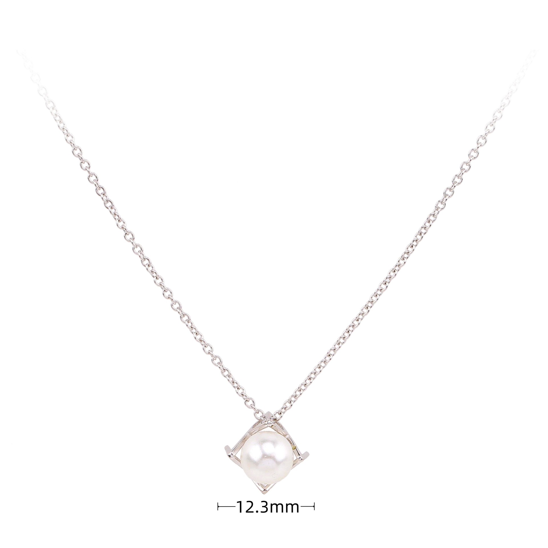 Sweet Round Sterling Silver Pearl Pendant Necklace In Bulk display picture 4