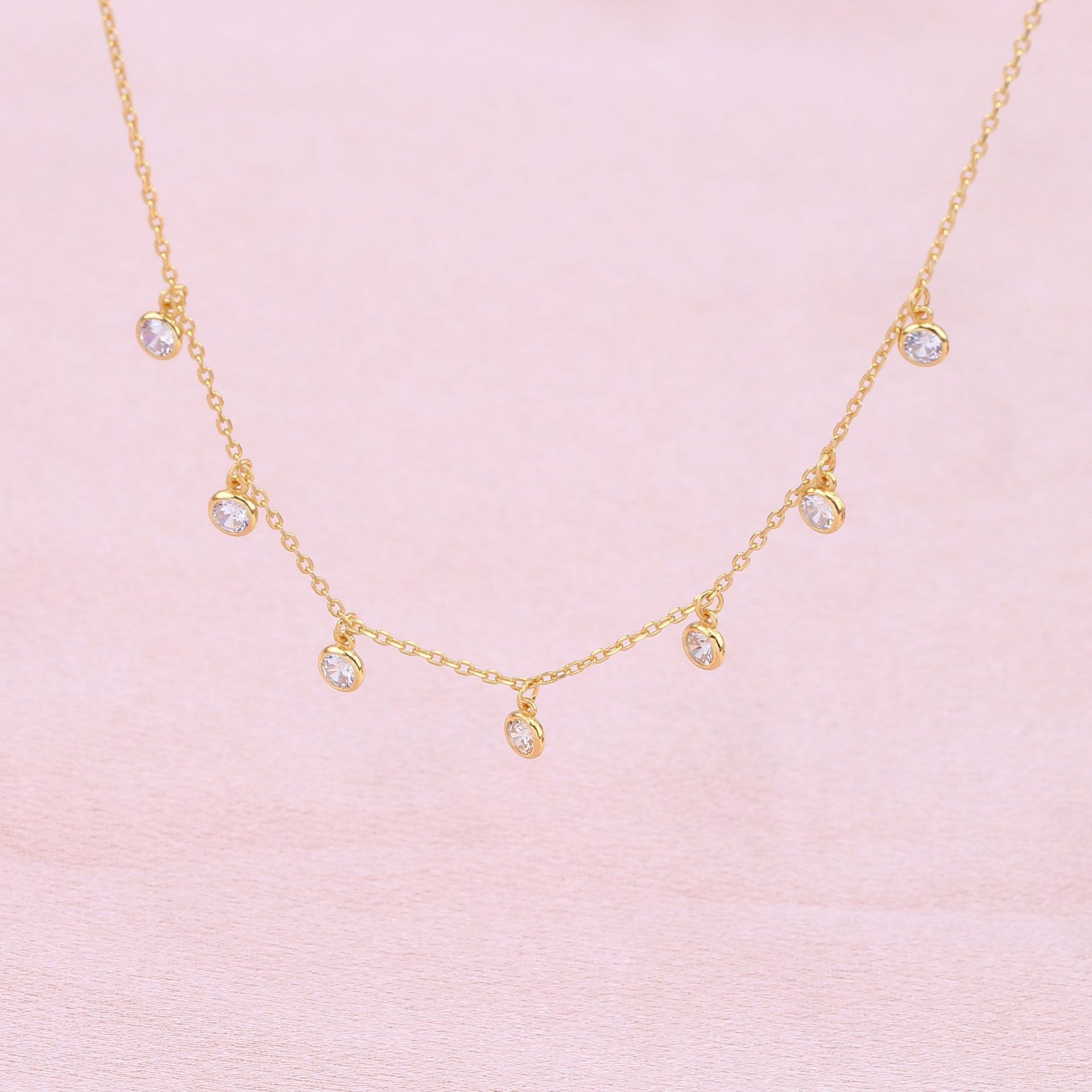Simple Style Solid Color Sterling Silver 18k Gold Plated Zircon Necklace In Bulk display picture 9