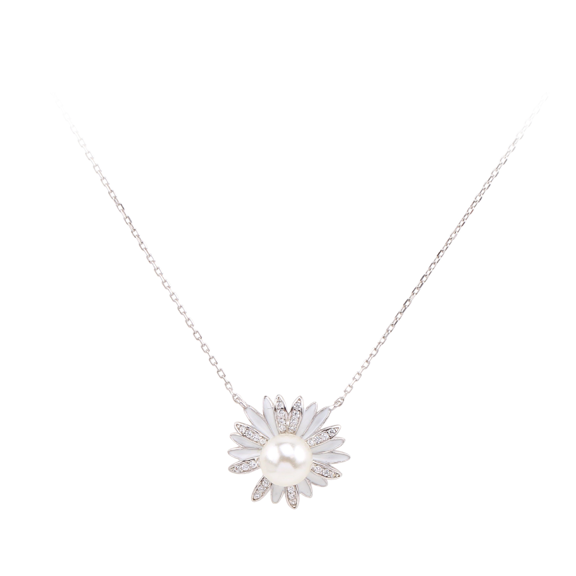 Sweet Flower Sterling Silver Zircon Pendant Necklace In Bulk display picture 3