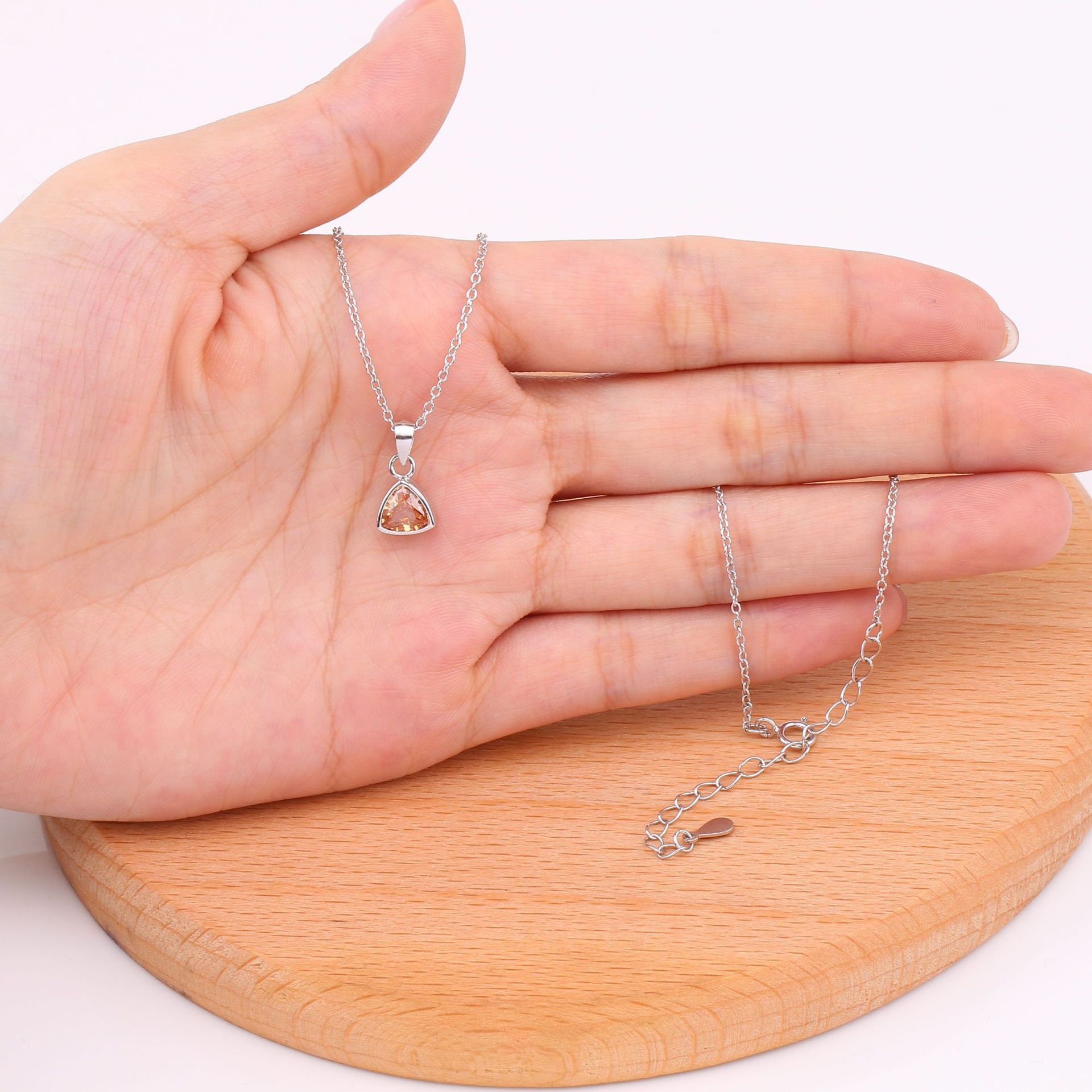 Simple Style Triangle Sterling Silver Zircon Pendant Necklace In Bulk display picture 14