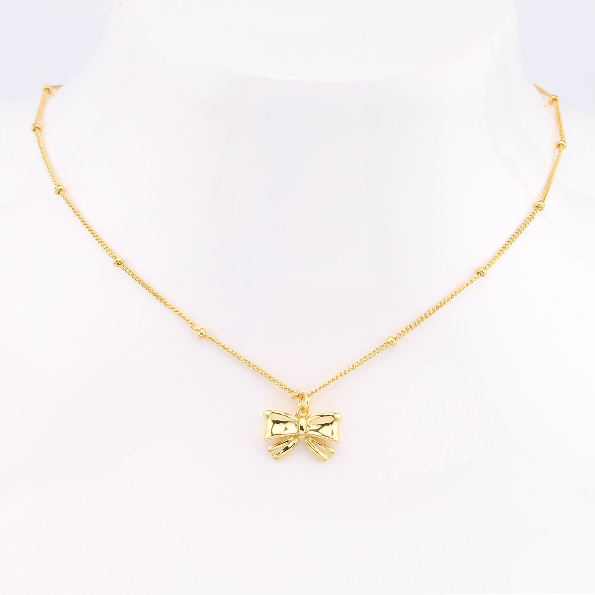 Cute Bow Knot Sterling Silver 18k Gold Plated Pendant Necklace In Bulk display picture 5