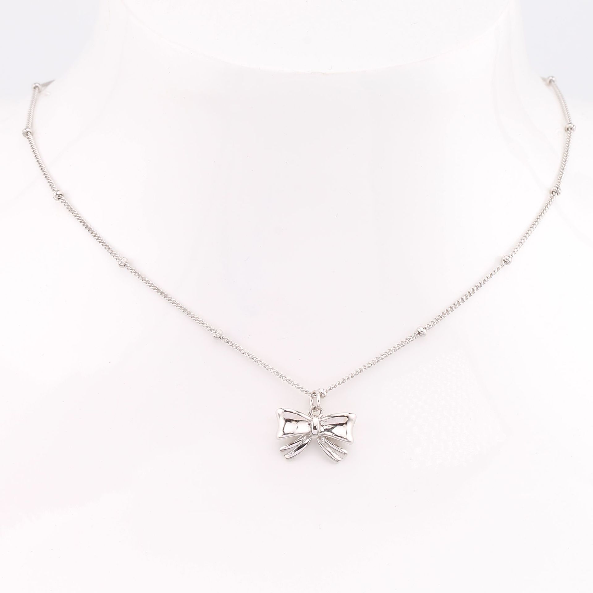 Cute Bow Knot Sterling Silver 18k Gold Plated Pendant Necklace In Bulk display picture 6