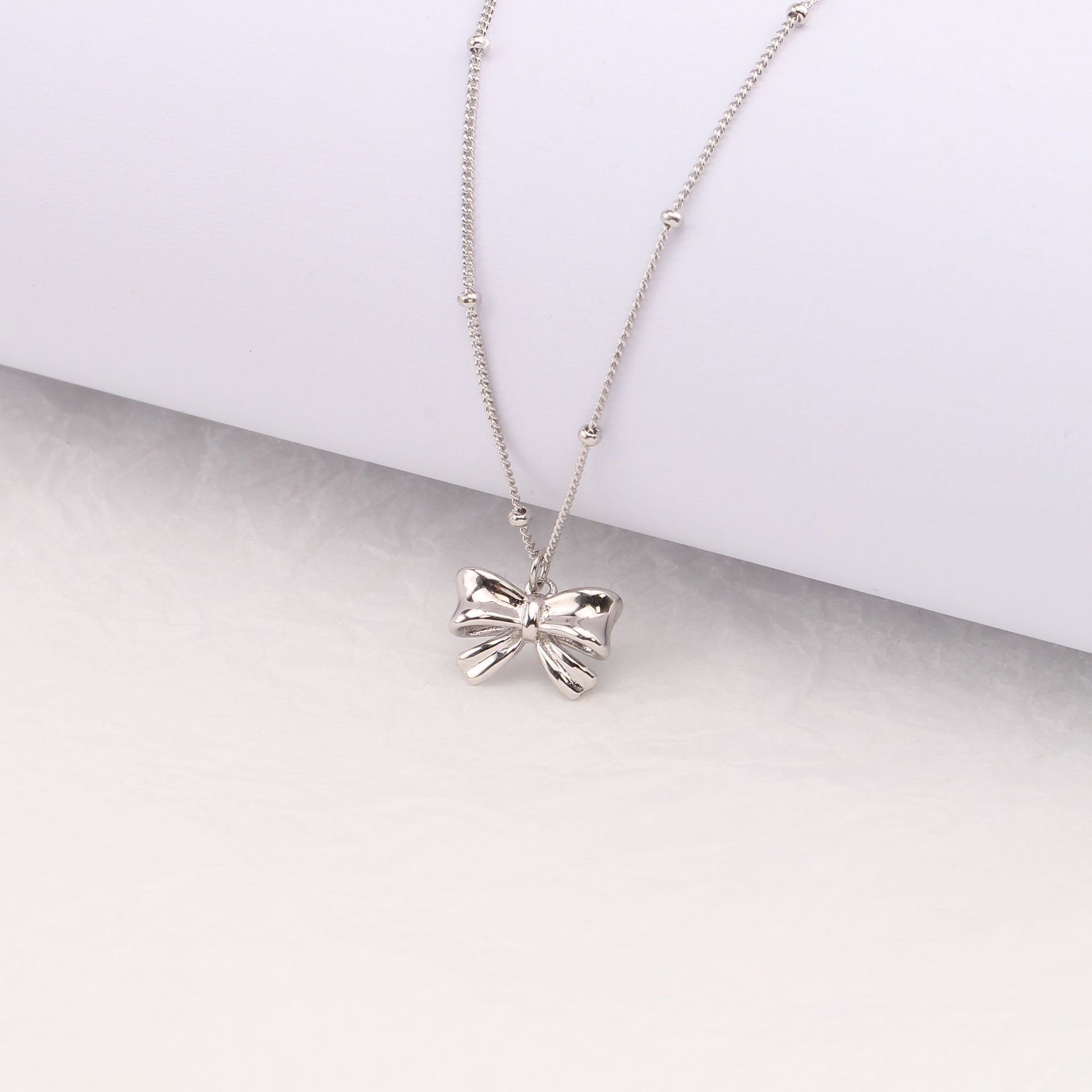 Cute Bow Knot Sterling Silver 18k Gold Plated Pendant Necklace In Bulk display picture 8