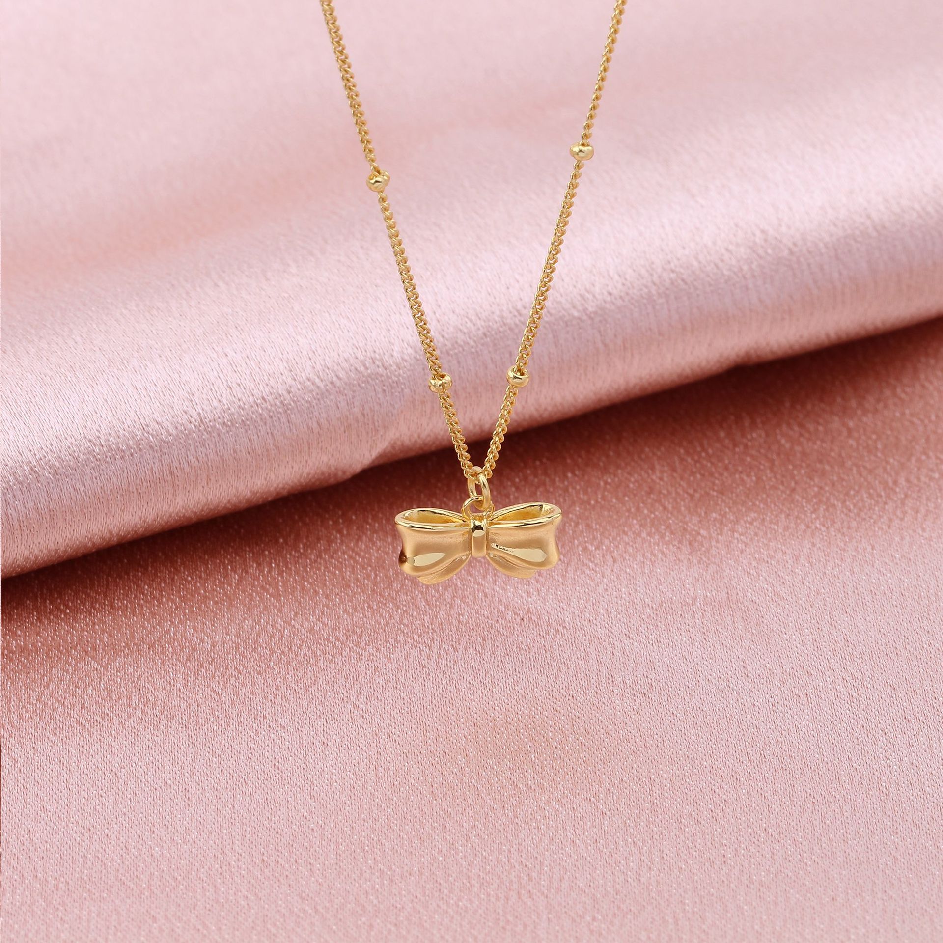 Cute Bow Knot Sterling Silver 18k Gold Plated Pendant Necklace In Bulk display picture 9