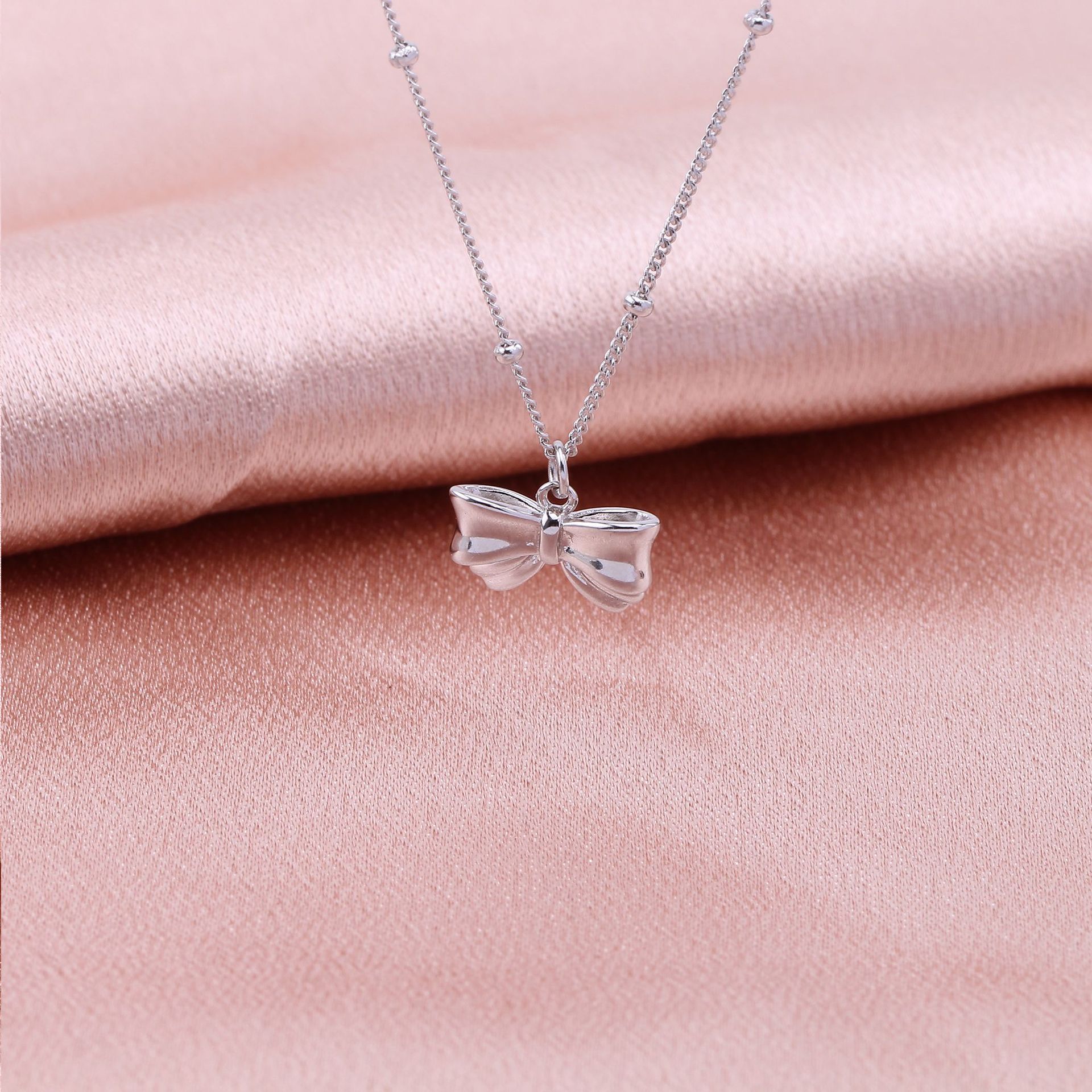 Cute Bow Knot Sterling Silver 18k Gold Plated Pendant Necklace In Bulk display picture 10