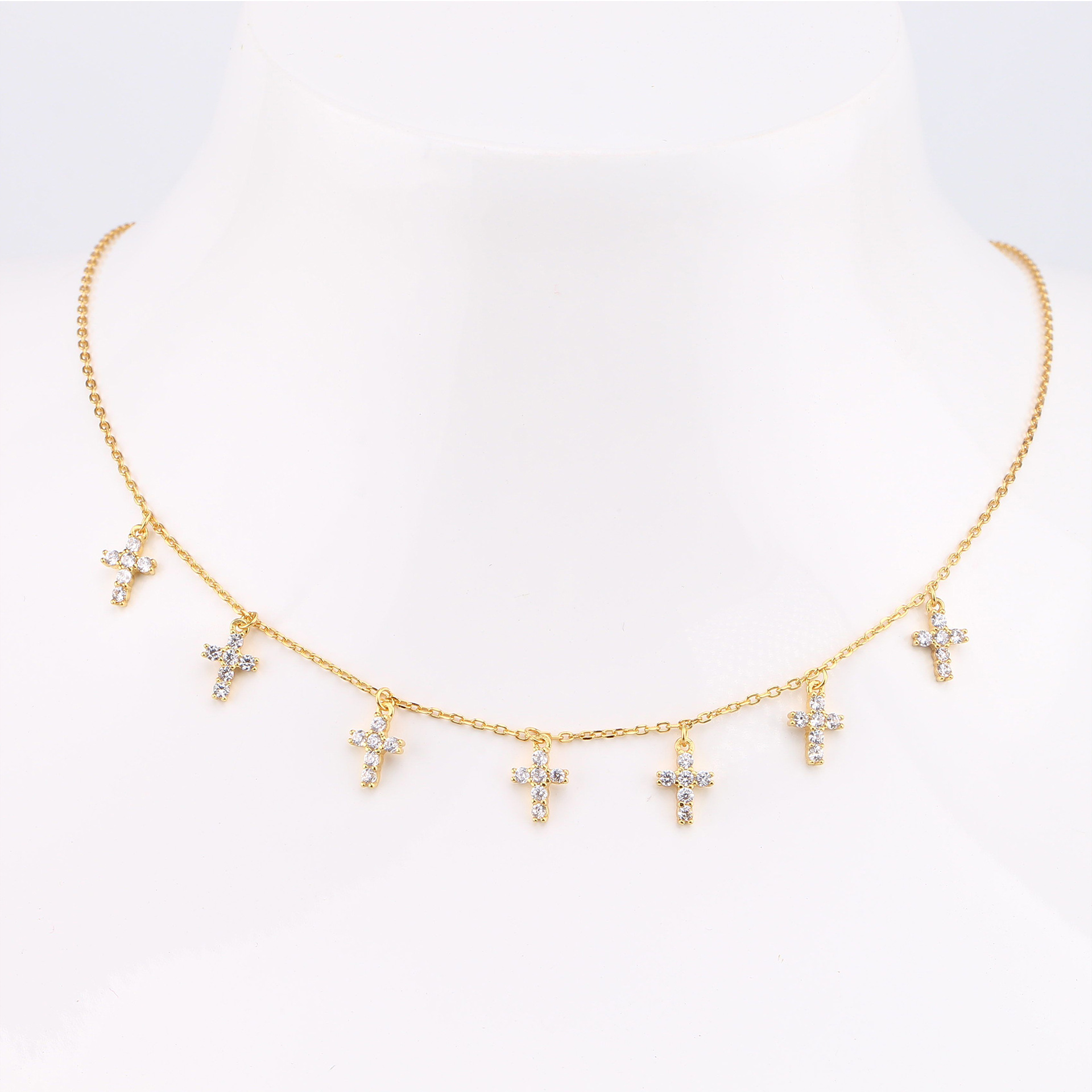 Simple Style Cross Sterling Silver 18k Gold Plated Zircon Necklace In Bulk display picture 5