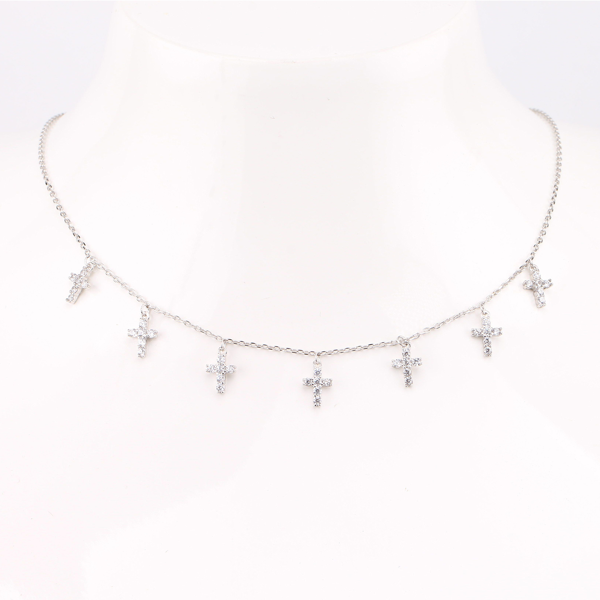 Simple Style Cross Sterling Silver 18k Gold Plated Zircon Necklace In Bulk display picture 6