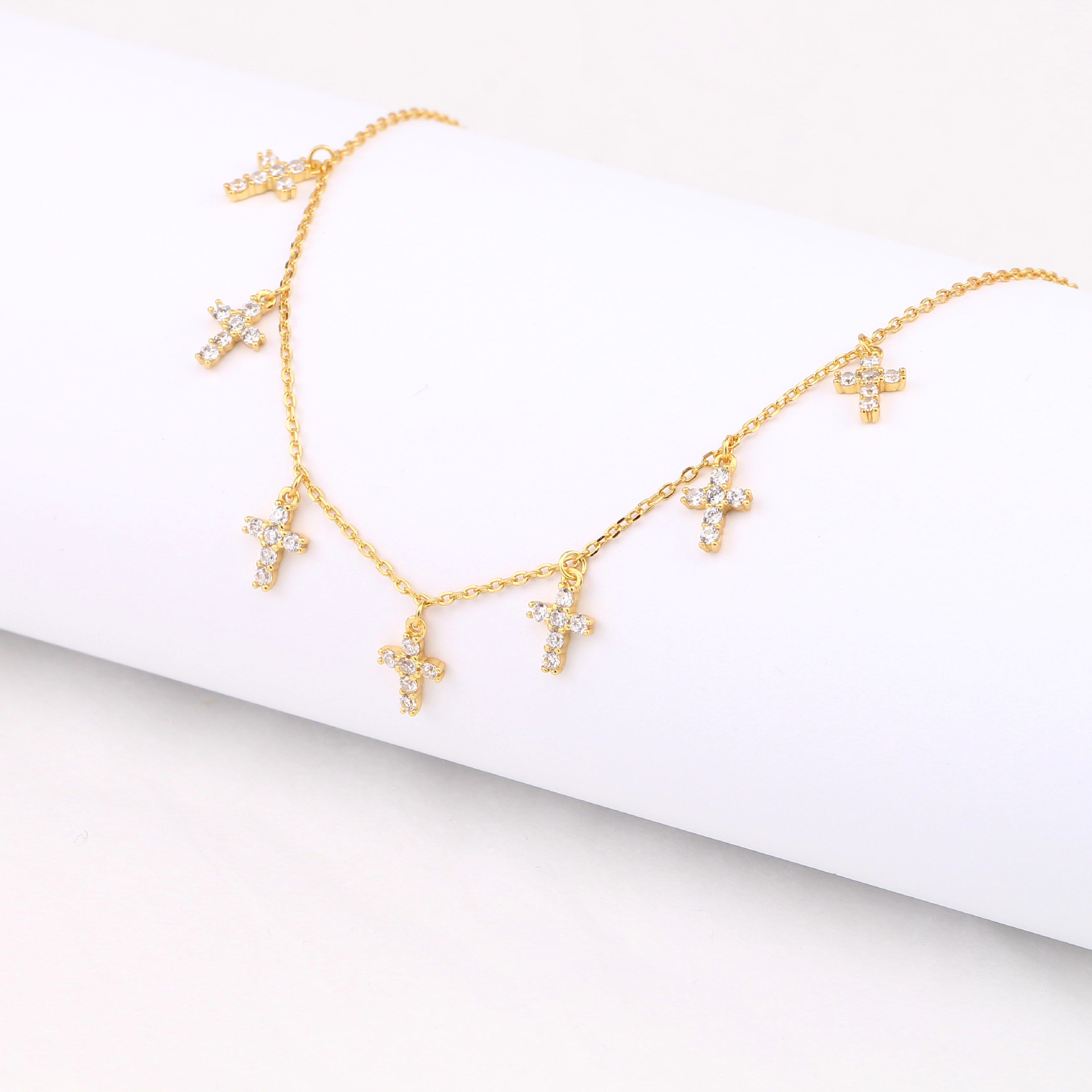 Simple Style Cross Sterling Silver 18k Gold Plated Zircon Necklace In Bulk display picture 7