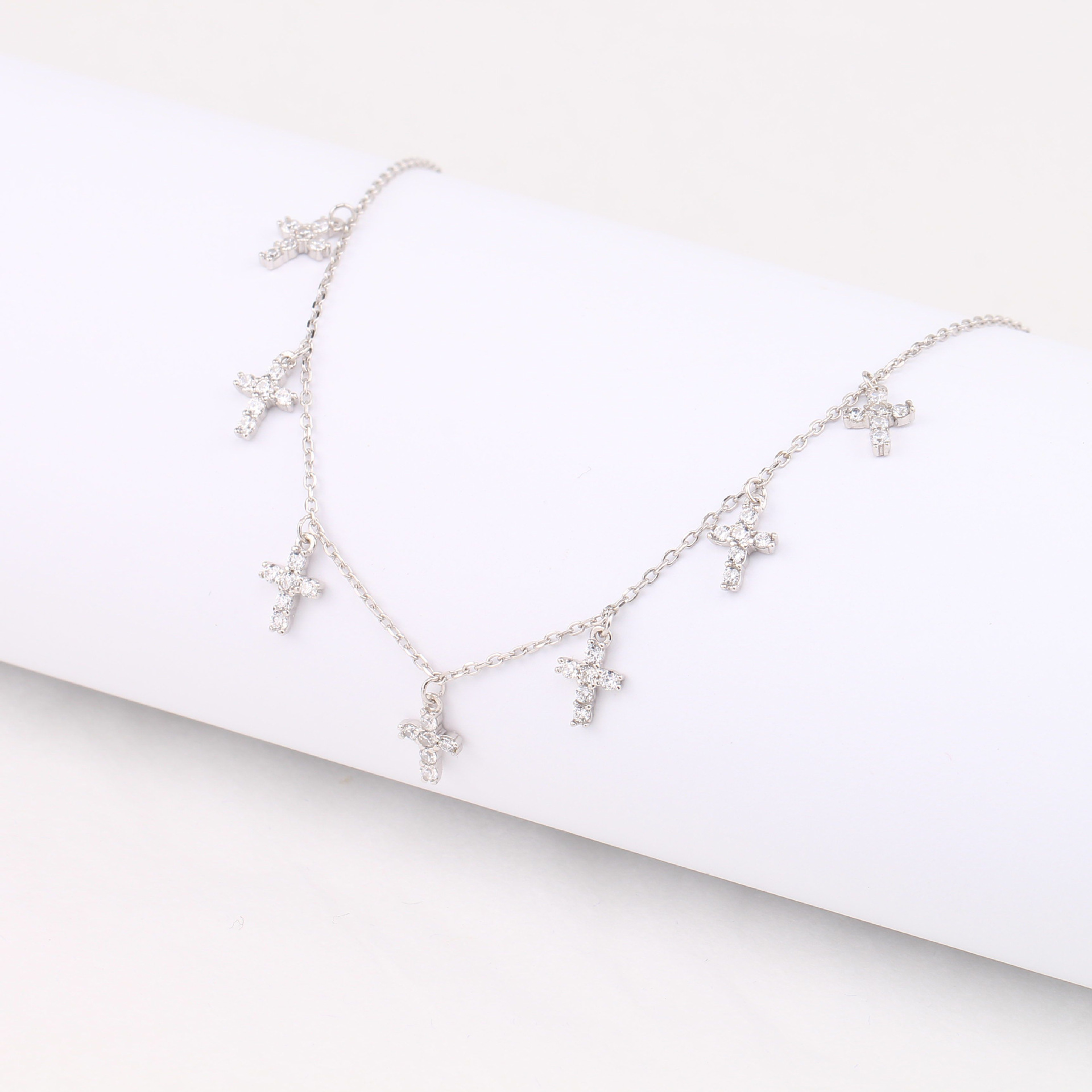 Simple Style Cross Sterling Silver 18k Gold Plated Zircon Necklace In Bulk display picture 8
