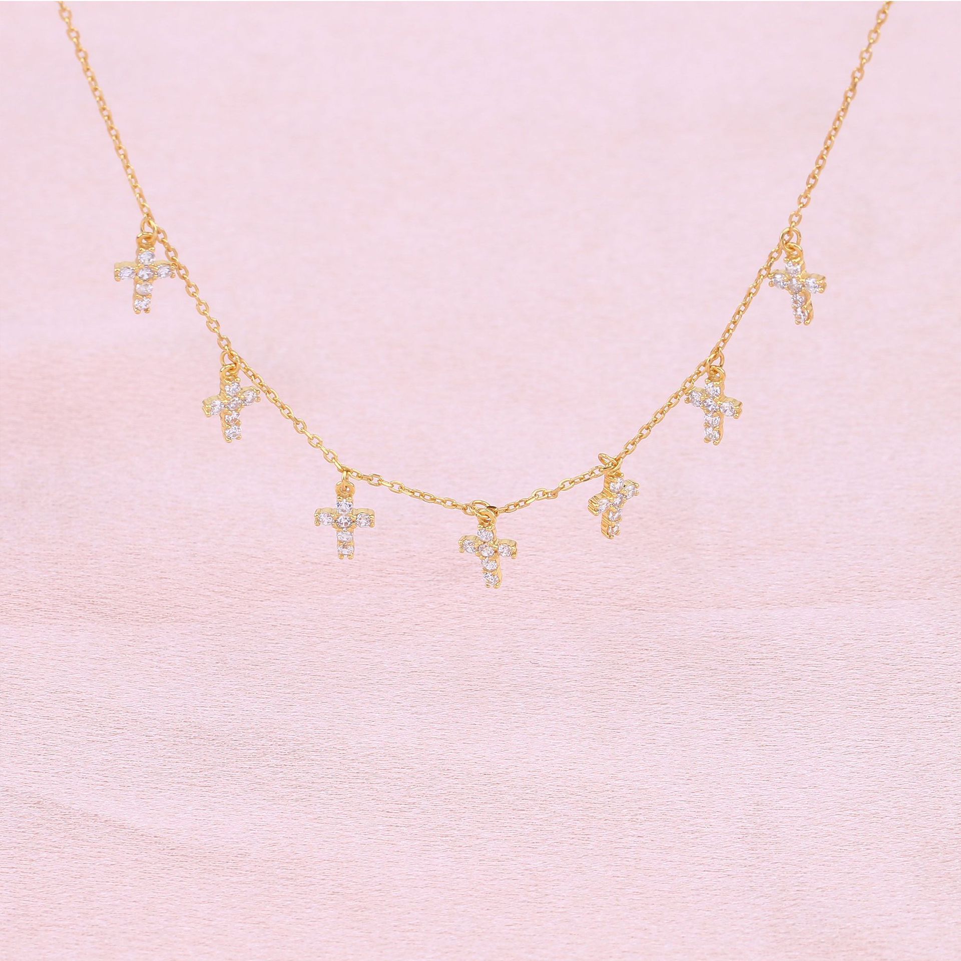 Simple Style Cross Sterling Silver 18k Gold Plated Zircon Necklace In Bulk display picture 9