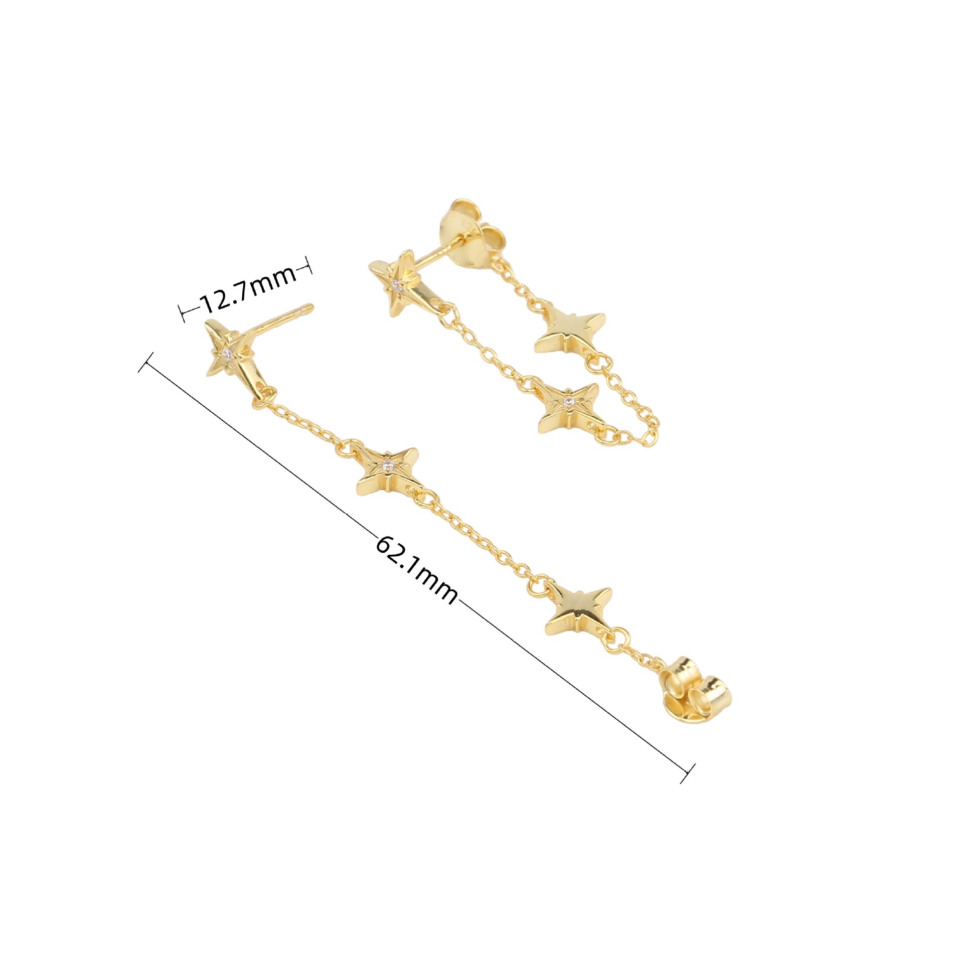 1 Pair Simple Style Star Plating Sterling Silver 18k Gold Plated Drop Earrings display picture 2