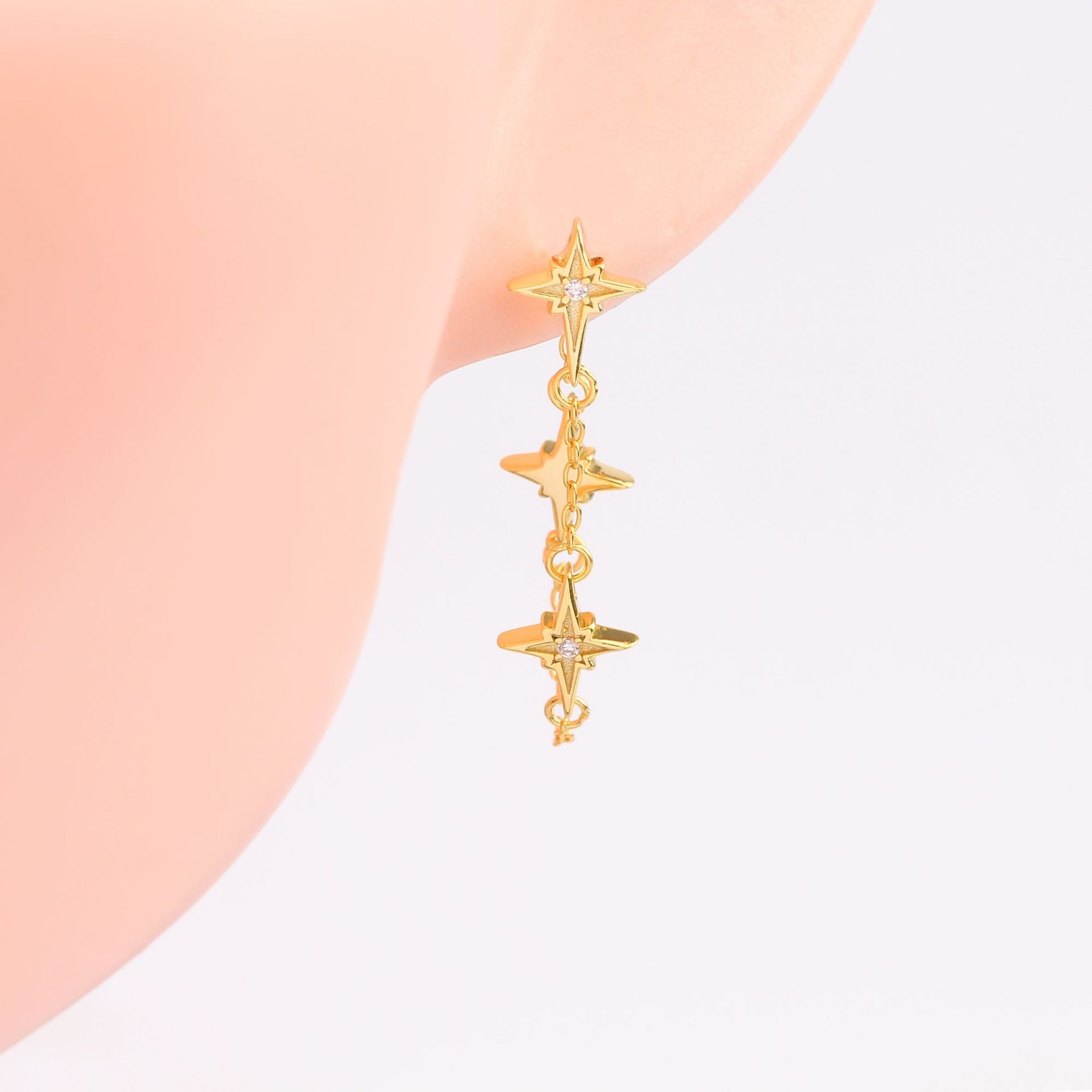 1 Pair Simple Style Star Plating Sterling Silver 18k Gold Plated Drop Earrings display picture 5